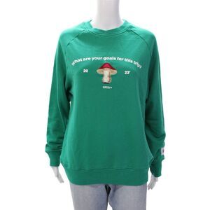 Krost Womens Cotton Blend Graphic Print Crew Neck Sweatshirt Green Size Small